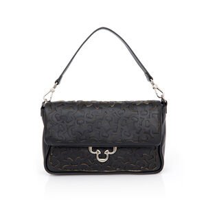 BOLSA PRETA COURO SHOULDER ALÇA CORRENTE