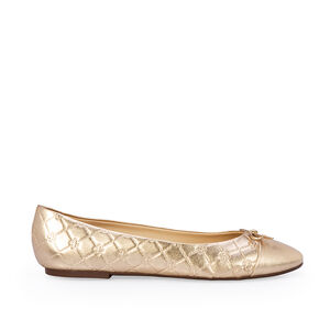 SAPATILHA DOURADA BICO REDONDO COURO LA&Ccedil;O