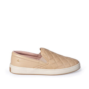 TÊNIS FEMININO SLIP ON NUDE SEDA MATELASSÊ