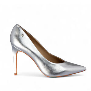 SCARPIN SALTO ALTO PRATA METALIZADO DE COURO