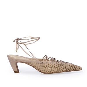 SANDÁLIA SLINGBACK DE COURO NUDE SEDA AMARRAÇÃO