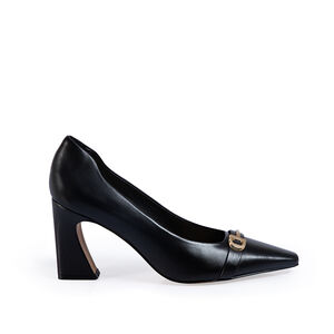 SCARPIN SALTO ALTO PRETO DE COURO BRIDÃO