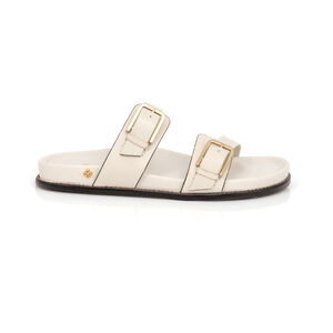 CHINELO PAPETE COURO BEGE RÁFIA FIVELAS