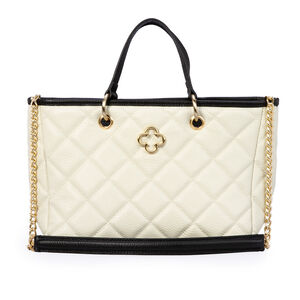 BOLSA TOTE PRETA E BRANCA DE COURO MATELASS&Ecirc;