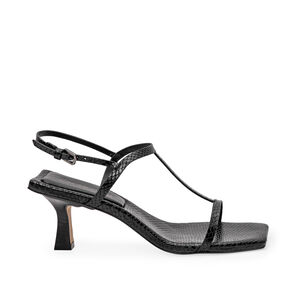 SANDÁLIA BICO QUADRADO PRETO DE COURO SERPENTE