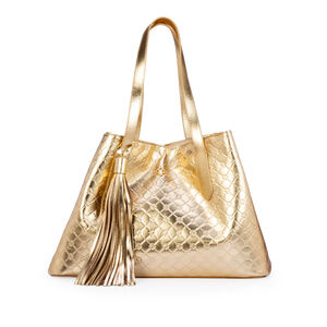 BOLSA GRANDE DOURADA METALIZADA DE COURO MONOGRAMA
