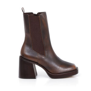 BOTA SALTO ALTO BLOCO MARROM DE COURO