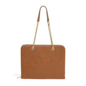 PASTA NOTEBOOK CARAMELO DE COURO AL&Ccedil;A CORRENTE DOURADA