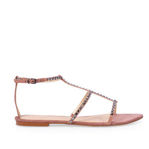 SAND&Aacute;LIA RASTEIRA DE COURO NOBUCK ROSA MALVA PEDRARIAS