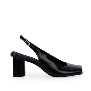 PEEP TOE PRETO DE COURO SALTO BLOCO