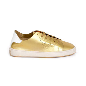 TÊNIS FEMININO DOURADO DE COURO AMARRAÇÃO