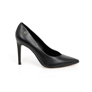 SCARPIN SALTO ALTO PRETO DE COURO