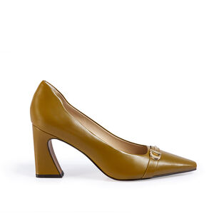 SCARPIN SALTO ALTO AMARELO CITRINO DE COURO