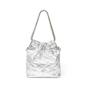 BOLSA SHOULDER BAG PRATA METALIZADA DE COURO MATELASS&Ecirc;