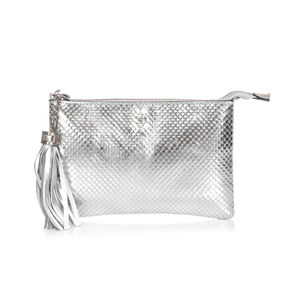 BOLSA TRANSVERSAL COURO PRATA PITONE VIRA CLUTCH