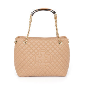 BOLSA MÉDIA DE COURO MATELASSÊ BEGE NATURALE CARINA