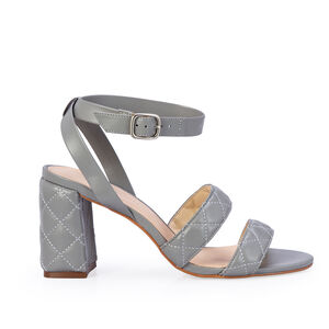 SAND&Aacute;LIA SALTO M&Eacute;DIO CINZA CARBONO DE COURO MATELASS&Ecirc;