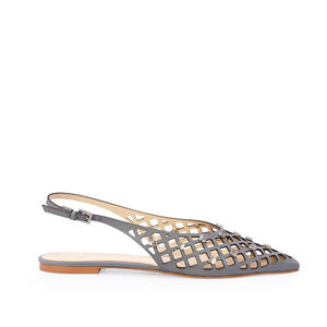 SANDÁLIA SLINGBACK CINZA CARBONO DE COURO VAZADO