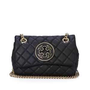 BOLSA  PRETA DE COURO MATELASS&Ecirc; DOURADA MINI OL&Iacute;VIA