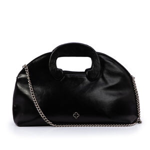 BOLSA CLUTCH PRETA DE COURO COM AL&Ccedil;A CORRENTE