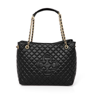 BOLSA MÉDIA PRETA DE COURO CORRENTE DOURADA CARINA
