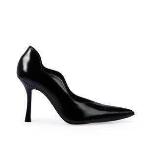 SCARPIN SALTO ALTO PRETO DE COURO