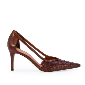 SCARPIN SALTO M&Eacute;DIO MARROM COURO TRESS&Ecirc;