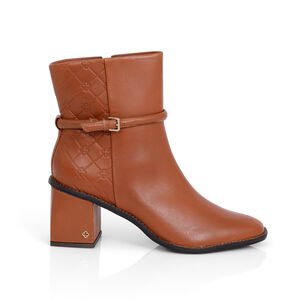 BOTA SALTO BLOCO DE COURO CARAMELO CAMEL MONOGRAMA
