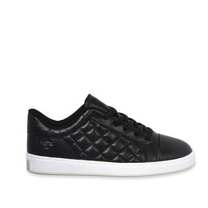 TÊNIS FEMININO PRETO DE COURO AMARRAÇÃO MATELASSÊ