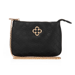 BOLSA PEQUENA PRETA ALÇA CORRENTE MONOGRAMA ELENA