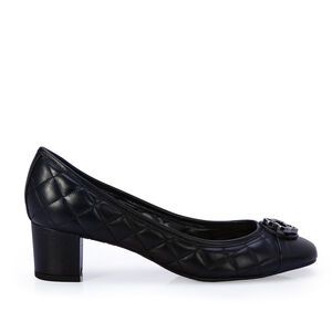 SCARPIN SALTO BAIXO PRETO DE COURO MATELASS&Ecirc;