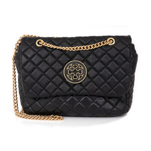 BOLSA PRETA DE COURO  MATELASSÊ CORRENTE DOURADA OLIVIA