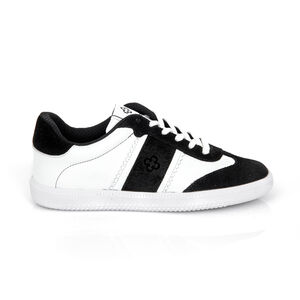 TÊNIS FEMININO PRETO E BRANCO SOLA BRANCA AMARRAÇÃO