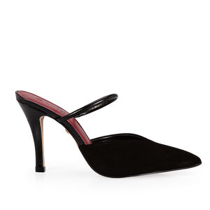 MULE SALTO ALTO PRETA DE COURO SUEDE