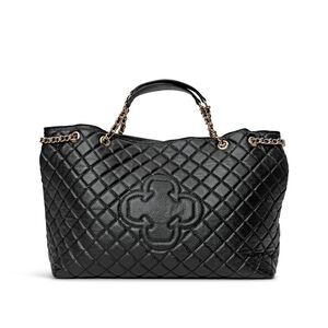 BOLSA PRETA DE COURO COM ALÇA CORRENTE DOURADA HOBO CARINA