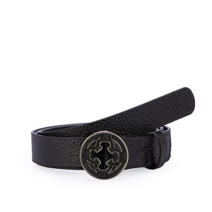 CINTO FEMININO PRETO DE COURO FIVELA REDONDA