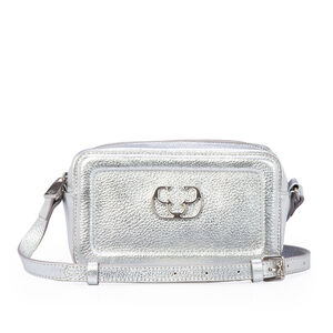 BOLSA TIRACOLO PRATEADA METALIZADA DE COURO SHOULDER BAG