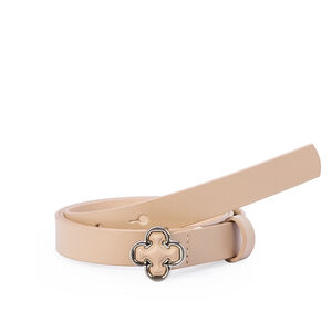 CINTO DE COURO NUDE FIVELA LOGO PRATEADA