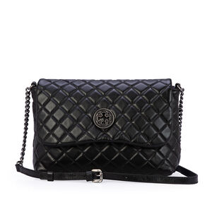BOLSA M&Eacute;DIA PRETA DE COURO MATELASS&Ecirc; SHOULDER BAG