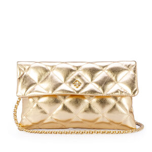 BOLSA M&Eacute;DIA DOURADA COURO MATELASS&Ecirc; VIRA CLUTCH