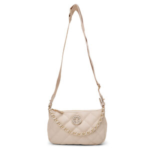 BOLSA BEGE VANILLA SHOULDER BAG DE COURO MATELASSÊ ALÇA GORGURÃO