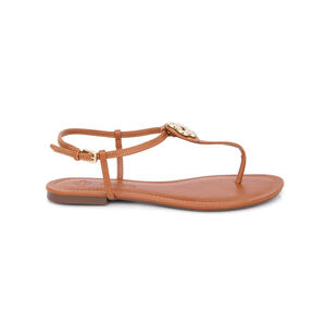 SANDÁLIA RASTEIRA CARAMELO CAMEL LOGO DOURADO