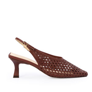 SCARPIN SLINGBACK MARROM &Eacute;BANO DE COURO VAZADO