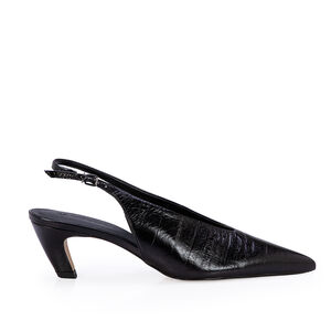 SCARPIN SLINGBACK PRETO SALTO BAIXO COURO