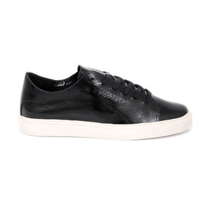 TÊNIS FEMININO DE COURO PRETO VERNIZ AMARRAÇÃO