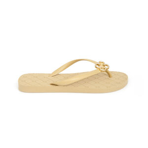 CHINELO DE DEDO BEGE PECAN MONOGRAMA LOGO DOURADO
