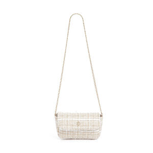 BOLSA PEQUENA NUDE SEDA TWEED MATELASSÊ ALÇA CORRENTE