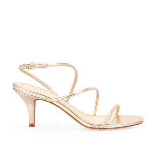 SANDÁLIA SALTO FINO DOURADA DE COURO