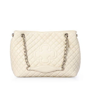 BOLSA MÉDIA BEGE VANILLA COURO MATELASSÊ CARINA