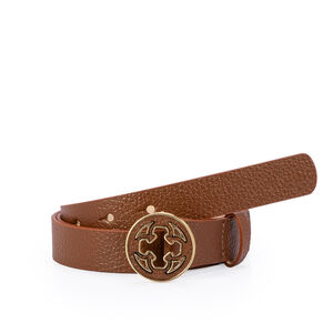 CINTO FEMININO MARROM DE COURO FIVELA REDONDA